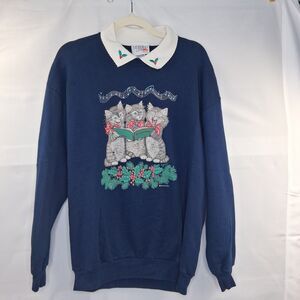 Morning Sun Granny Christmas Carol Cats Sweatshirt Size XL